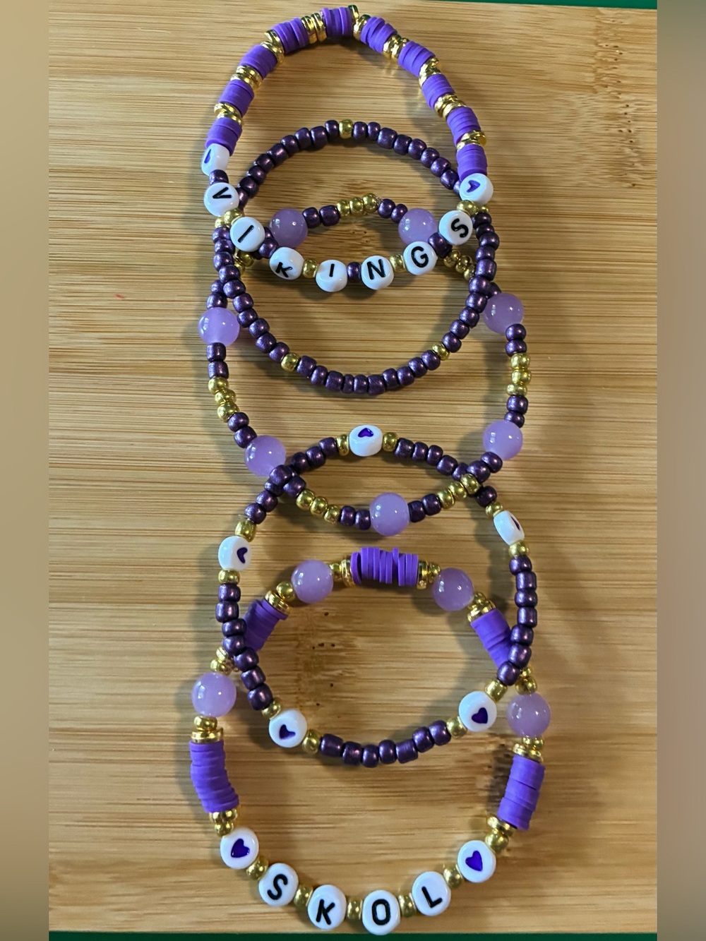 Vikings Purple & Gold Beaded Stretch Bracelet Stack - Picture 3 of 4